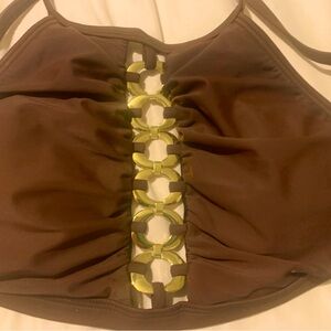 VENUS Brown Bikini Top with Gold Details